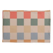 Blue Beige Orange Brown Checkered Gingham Pattern Kissenbezug (Rückseite)