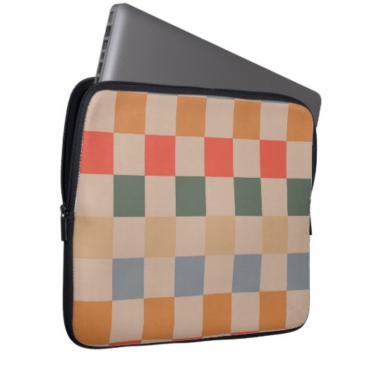 Blue Beige Orange Brown Checkered Gingham Pattern Laptopschutzhülle (Vorne Rechts)