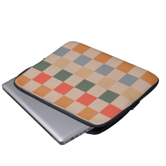 Blue Beige Orange Brown Checkered Gingham Pattern Laptopschutzhülle (Vorne Knopf)