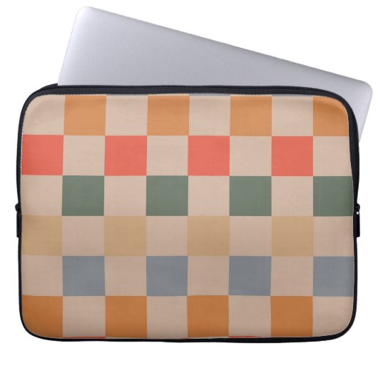 Blue Beige Orange Brown Checkered Gingham Pattern Laptopschutzhülle (Vorderseite)