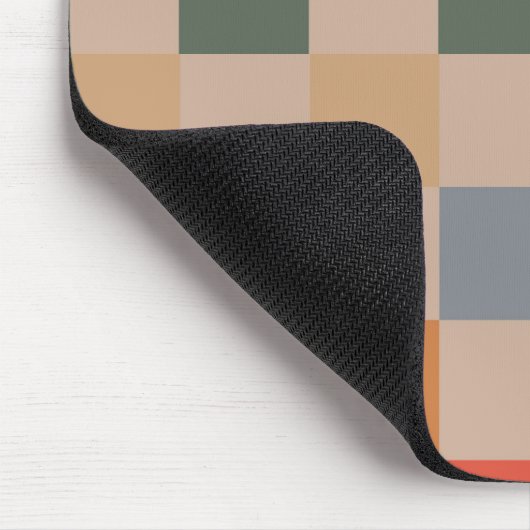 Blue Beige Orange Brown Checkered Gingham Pattern Mousepad (Ecke)