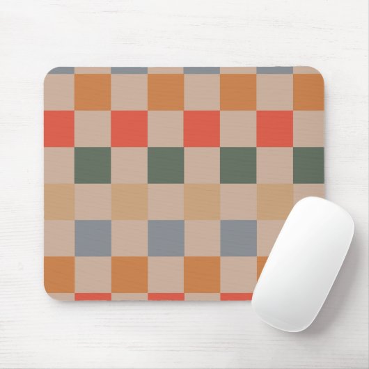 Blue Beige Orange Brown Checkered Gingham Pattern Mousepad (Mit Mouse)