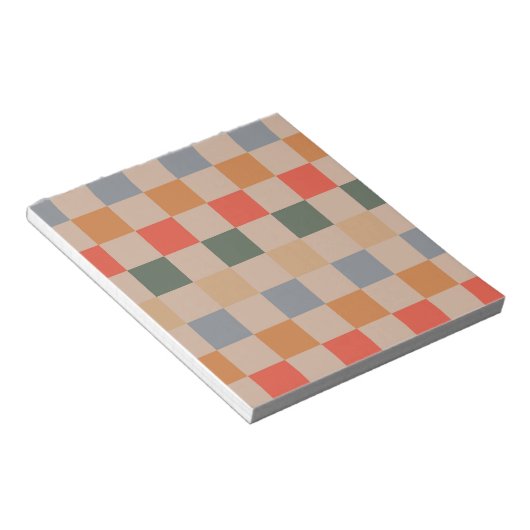 Blue Beige Orange Brown Checkered Gingham Pattern Notizblock (angewinkelt)