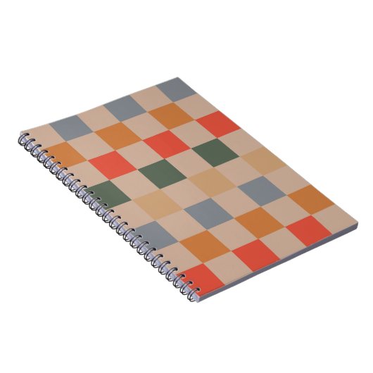 Blue Beige Orange Brown Checkered Gingham Pattern Notizblock (Rechte Seite)