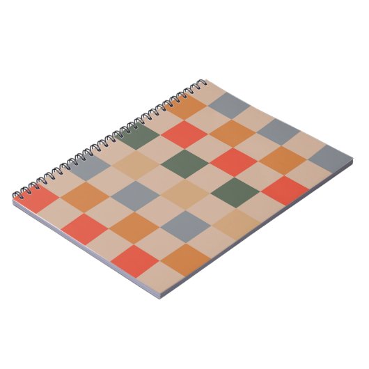 Blue Beige Orange Brown Checkered Gingham Pattern Notizblock (Linke Seite)