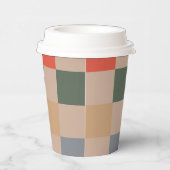 Blue Beige Orange Brown Checkered Gingham Pattern Pappbecher (Rechts)