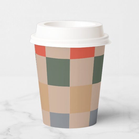 Blue Beige Orange Brown Checkered Gingham Pattern Pappbecher (Rechts)