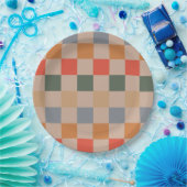 Blue Beige Orange Brown Checkered Gingham Pattern Pappteller (Party)