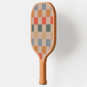 Blue Beige Orange Brown Checkered Gingham Pattern Pickleball Schläger (Links)