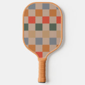 Blue Beige Orange Brown Checkered Gingham Pattern Pickleball Schläger (Rückseite)