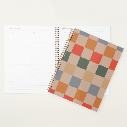 Blue Beige Orange Brown Checkered Gingham Pattern Planer (Anzeige)