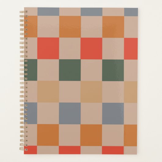 Blue Beige Orange Brown Checkered Gingham Pattern Planer (Vorderseite)
