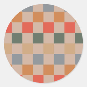 Blue Beige Orange Brown Checkered Gingham Pattern Runder Aufkleber