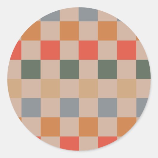 Blue Beige Orange Brown Checkered Gingham Pattern Runder Aufkleber (Vorderseite)