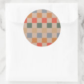 Blue Beige Orange Brown Checkered Gingham Pattern Runder Aufkleber (Tasche)