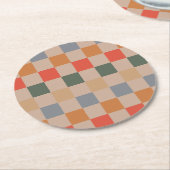 Blue Beige Orange Brown Checkered Gingham Pattern Runder Pappuntersetzer (Angewinkelt)