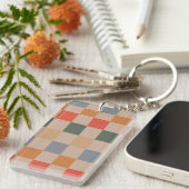 Blue Beige Orange Brown Checkered Gingham Pattern Schlüsselanhänger (Vorderseite rechts)