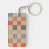 Blue Beige Orange Brown Checkered Gingham Pattern Schlüsselanhänger (Rückseite)