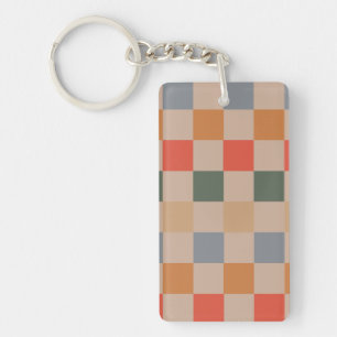 Blue Beige Orange Brown Checkered Gingham Pattern Schlüsselanhänger