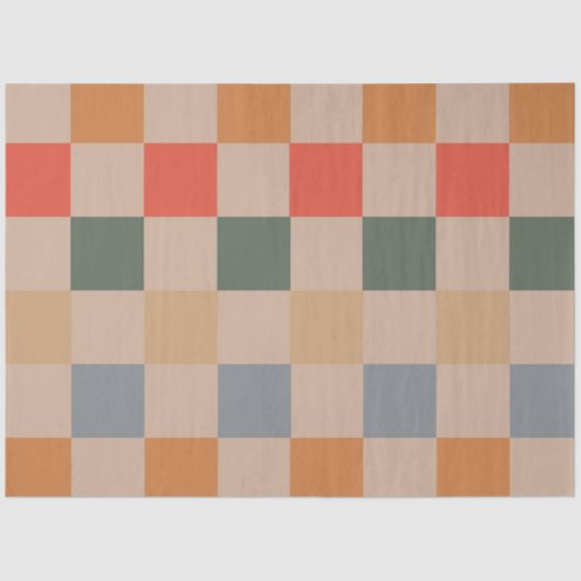 Blue Beige Orange Brown Checkered Gingham Pattern Seidenpapier (Vorderseite)