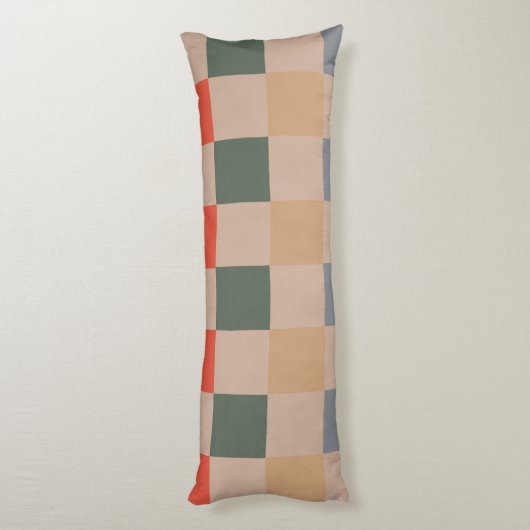 Blue Beige Orange Brown Checkered Gingham Pattern Seitenschläferkissen (Rückseite (Vertikal))