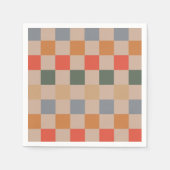 Blue Beige Orange Brown Checkered Gingham Pattern Serviette (Vorderseite)