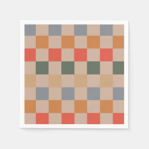 Blue Beige Orange Brown Checkered Gingham Pattern