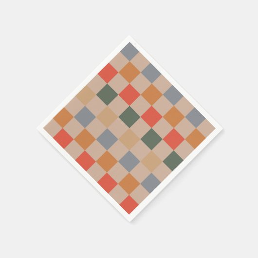 Blue Beige Orange Brown Checkered Gingham Pattern Serviette (Ecke)