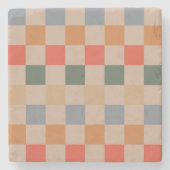 Blue Beige Orange Brown Checkered Gingham Pattern Steinuntersetzer (Vorderseite)