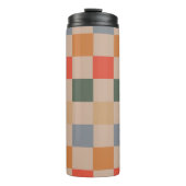 Blue Beige Orange Brown Checkered Gingham Pattern Thermosbecher (Vorderseite)