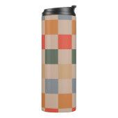 Blue Beige Orange Brown Checkered Gingham Pattern Thermosbecher (Nach links gedreht)