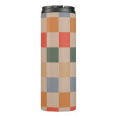 Blue Beige Orange Brown Checkered Gingham Pattern Thermosbecher (Rückseite)