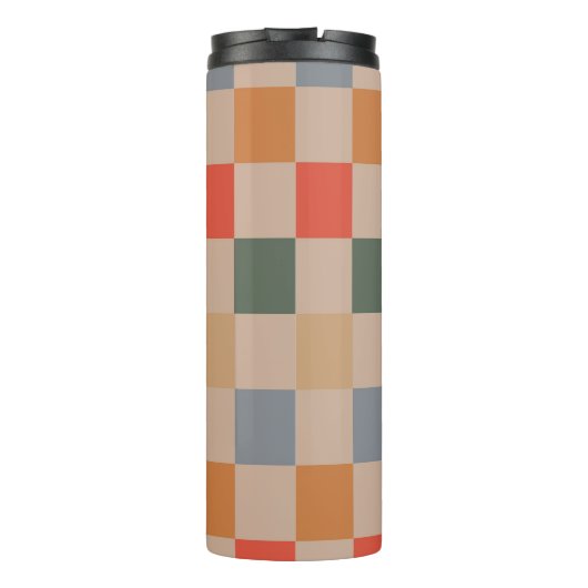 Blue Beige Orange Brown Checkered Gingham Pattern Thermosbecher (Rückseite)