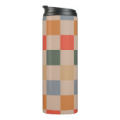 Blue Beige Orange Brown Checkered Gingham Pattern Thermosbecher (Nach rechts gedreht)