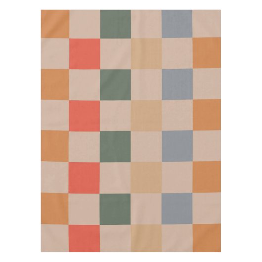 Blue Beige Orange Brown Checkered Gingham Pattern Tischdecke (Vorderseite)