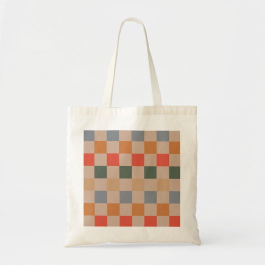 Blue Beige Orange Brown Checkered Gingham Pattern Tragetasche (Vorne)