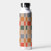 Blue Beige Orange Brown Checkered Gingham Pattern Trinkflasche (Links)