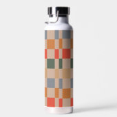 Blue Beige Orange Brown Checkered Gingham Pattern Trinkflasche (Rechts)