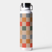 Blue Beige Orange Brown Checkered Gingham Pattern Trinkflasche (Rückseite)