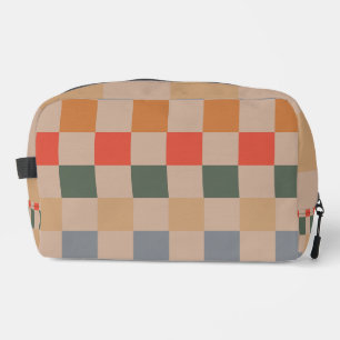 Blue Beige Orange Brown Checkered Gingham Pattern Waschbeutel