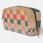 Blue Beige Orange Brown Checkered Gingham Pattern Waschbeutel (Rechte Ecke)