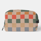 Blue Beige Orange Brown Checkered Gingham Pattern Waschbeutel (Rückseite)