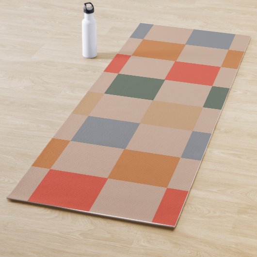 Blue Beige Orange Brown Checkered Gingham Pattern Yogamatte (Beispiel)