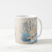 Blue Beige Seashells Coral Starfish Kaffeetasse (VorderseiteRechts)