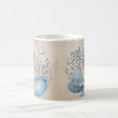 Blue Beige Seashells Coral Starfish Kaffeetasse (Mittel)