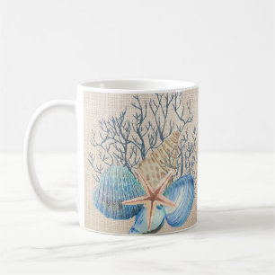 Blue Beige Seashells Coral Starfish Kaffeetasse
