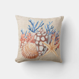 Blue Beige Seashells Starfish Corastal Beach Kissen