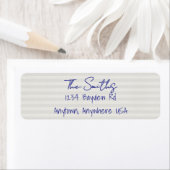 Blue Beige Stripe Coastal Christmas Return Address (Insitu)