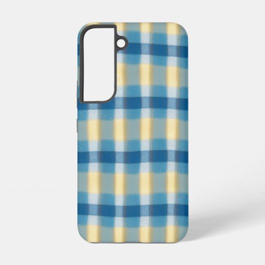 Blue & Beige verschwommenes Checkered Phone Case Samsung Galaxy Hülle (Rückseite)