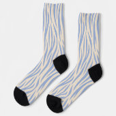 Blue & Beige Zebra Stripe Crew Socken - Fun Animal (Linkes Detail)